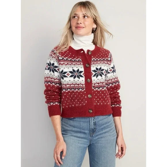 Old Navy Sweaters Nwt Old Navy Red Fair Isle Print Wool Blend